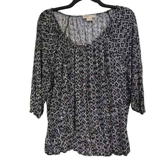 MICHAEL KORS Dark Gray & White Geometric 3/4 Sleeve Top 3X - Picture 1 of 4